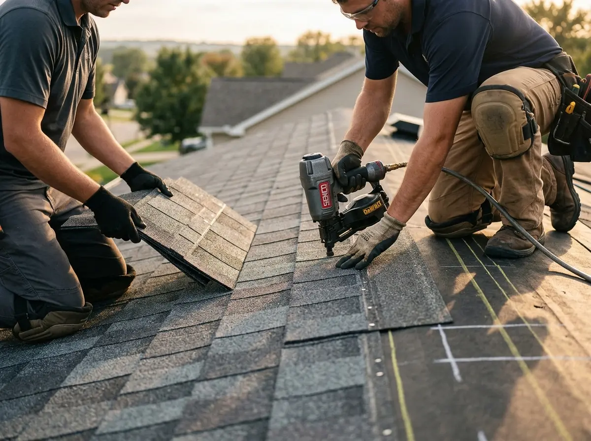 Professional roofer working on a residential roof in Brighton